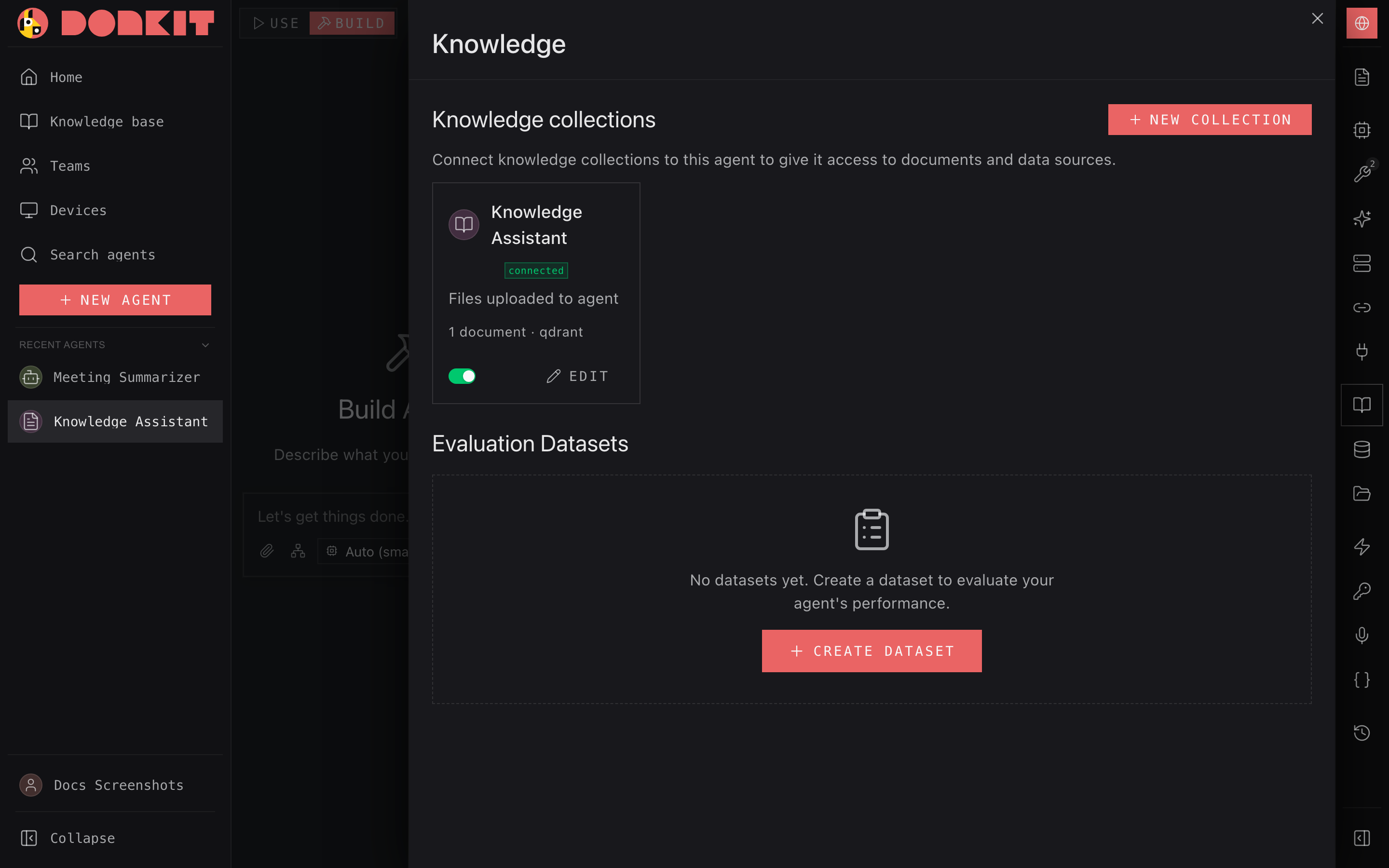 Knowledge collections connected to an agent
